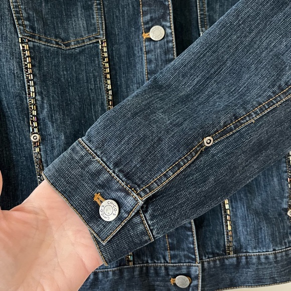 Chico’s Denim Rhinestone Jean Jacket with Pockets Women’s size Large - Picture 7 of 16